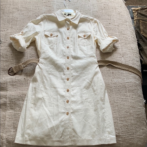 Tahari ASL Tan Midi Shirt Dress with Notched Collar Vintage - Picture 4 of 12